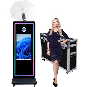 Magic Mirror Photo Booth Machine 32in Touch Screen Photo Booth with Soft-Light Umbrella and RGB Light Suitable for Indoor and Outdoor Activities (Machine+Camera) in Kuwait