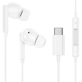 سماعة رأس USB C لـ Samsung Galaxy A16 A26 A36 A56 S25 ULTRA S24 S23 SAMSUNG أذن سلكية براعم الأذن في الأذن C مع إلغاء ضوضاء ستيريو باس في وحدة التحكم في مستوى الميكروفون لجهاز iPhone 17 16 16 16 in Kuwait