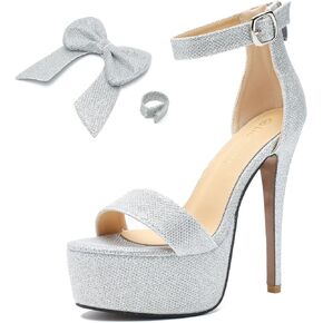 LIURUIJIA Women's Platform Heels Open Toe High Heel Sandals, 5.5 Inch Stiletto with Ankle Strap and Removable Bow, Elegant Party Wedding Shoes in Kuwait