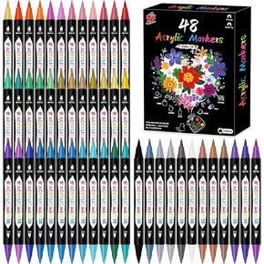 TBC The Best Crafts 24 Colors Dual Tip Acrylic Paint Markers,Waterproof, Non-Toxic, odorless, Suitable for Paper, Pottery, Stones, Backpacks, Glass in Kuwait