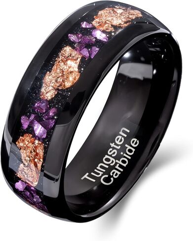 Black Tungsten Ring for Men Women, 8mm 4mm Rhodium Plated Blue Purple Nebula Galaxy Fragments Opal Inlay Promise Engagement Wedding Band Jewelry Gifts in Saudi Arabia