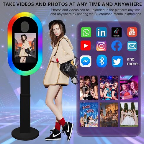 Photo Booth Shell Compatible with iPad Tablet 10.2'' 10.5’’ 10.9'' 11'' 12.9'' 13'' Selfie Protable iPad Photo Booth Machine with Flight Case for Parties Wedding Rental (Black, Photo Booth Machine) in Saudi Arabia