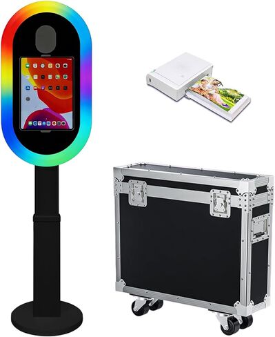 Photo Booth Shell Compatible with iPad Tablet 10.2'' 10.5’’ 10.9'' 11'' 12.9'' 13'' Selfie Protable iPad Photo Booth Machine with Flight Case for Parties Wedding Rental (Black, Photo Booth Machine) in Saudi Arabia