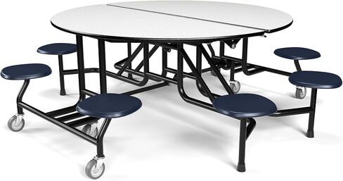 Palmer Hamilton Mobile Polding Cafeteria Table ، 60 "طاولة مستديرة مع عجلات ، 8 براز مرفق ، الصف التجاري ، توفير المساحة للمدارس ، المكاتب والاستخدام متعدد الأغراض ، مصنوعة في الولايات المتحدة الأمريكية in Kuwait
