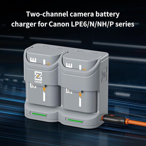 ZGCINE PC2-LPE6 حافظة شحن سريعة بفتحتين PD لبطاريات Canon LP-E6/N/NH/E6P (رمادي) - شاحن بطارية مزدوج مع تخزين SD/microSD، مراقبة LED في الوقت الحقيقي، تصميم مدمج للسفر in Saudi Arabia