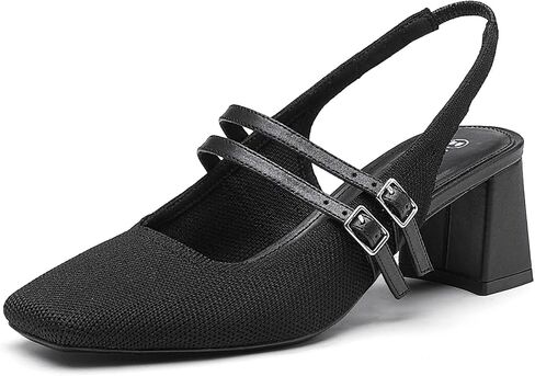 NEWBELLA Women's Low Heel Mary Jane Pumps - Chunky Slingback Dress Shoes with Square Toe & Buckle Strap for Wedding/Bridesmaid/Office in Saudi Arabia