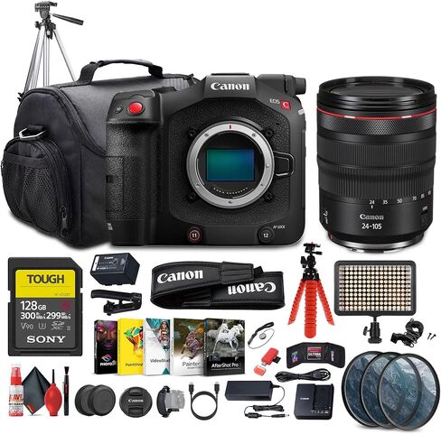 كاميرا سينمائية كاملة الإطار Canon EOS C80 6K (Canon RF) (6389C002) + عدسة Canon RF 24-105 مم + بطاقة 128 جيجابايت + ضوء LED + حامل ثلاثي الأرجل + برنامج تصوير + طقم مرشح عدسة + حقيبة كاميرا + المزيد (متجددة) in Kuwait