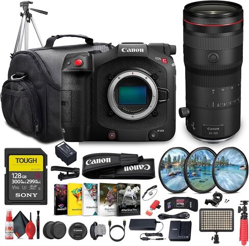 كاميرا سينمائية كاملة الإطار Canon EOS C80 6K (Canon RF) (6389C002) + عدسة Canon RF 24-105 مم + بطاقة 128 جيجابايت + ضوء LED + حامل ثلاثي الأرجل + برنامج تصوير + طقم مرشح عدسة + حقيبة كاميرا + المزيد (متجددة) in Saudi Arabia