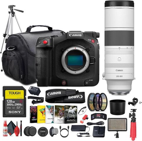 كاميرا سينمائية كاملة الإطار Canon EOS C80 6K (Canon RF) (6389C002) + عدسة Canon RF 24-105 مم + بطاقة 128 جيجابايت + ضوء LED + حامل ثلاثي الأرجل + برنامج تصوير + طقم مرشح عدسة + حقيبة كاميرا + المزيد (متجددة) in Kuwait