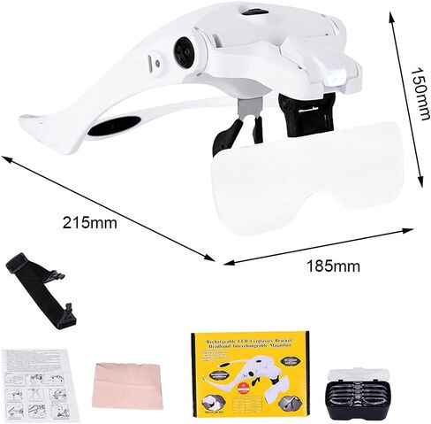 Adjustable 5 Lens Loupe Glasses Magnifier 1.0X .5X 2. 3. with LED Light Headband Rechargeable in Saudi Arabia