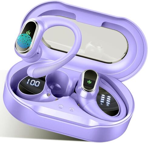 Wireless Earbuds, 2025 Bluetooth 5.4 Headphones Sport, 50Hrs HiFi Stereo Deep Bass Over-Ear buds with ENC Noise Cancelling Mic, IP7 Waterproof & LED Display Earphones with Earhooks for Workout/Running in Kuwait