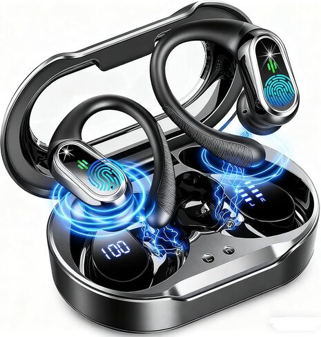 Wireless Earbuds, 2025 Bluetooth 5.4 Headphones Sport, 50Hrs HiFi Stereo Deep Bass Over-Ear buds with ENC Noise Cancelling Mic, IP7 Waterproof & LED Display Earphones with Earhooks for Workout/Running in Kuwait