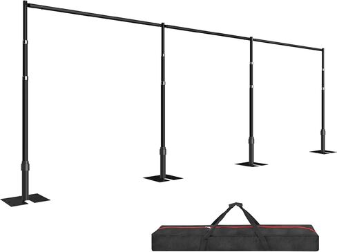 EMART خلفية الوقوف الثقيلة 8.9ftx30ft، أنبوب قابل للتعديل وستارة مجموعة دعم خلفية الصورة، إطار معدني مع قاعدة مسطحة لزينة حفل زفاف عيد ميلاد مأدبة - أسود in Kuwait
