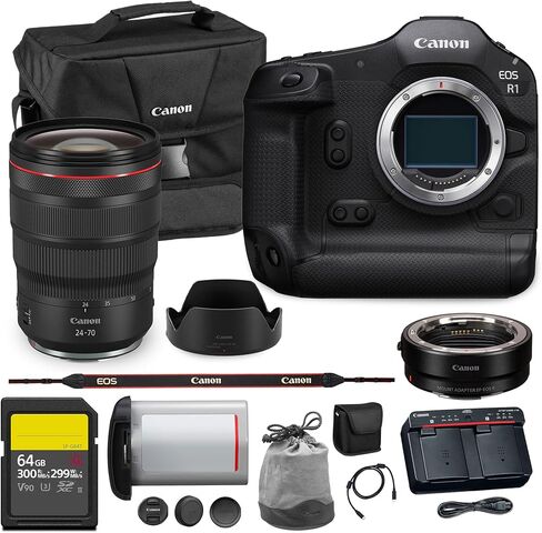 Canon EOS R1 Mirrorless Camera Flagship Full Frame 24.2MP Sensor 6K Video Dual Pixel AF High Speed Shooting Professional (6577C002) | Canon RF 70-200mm f/2.8L Lens | 240GB Card | Adapter EF-EOS R in Saudi Arabia