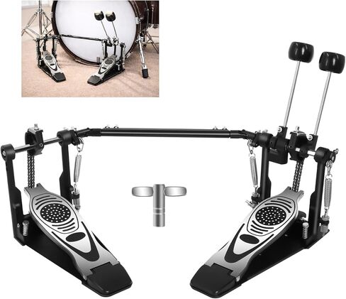 Double Bass Drum Pedal, Heavy-Duty Double Chain Drive Kick Pedal with Adjustable Beater & Spring Tension, Non-Slip Base Plate - Compatible with Acoustic/Electronic Drum Kits in Kuwait