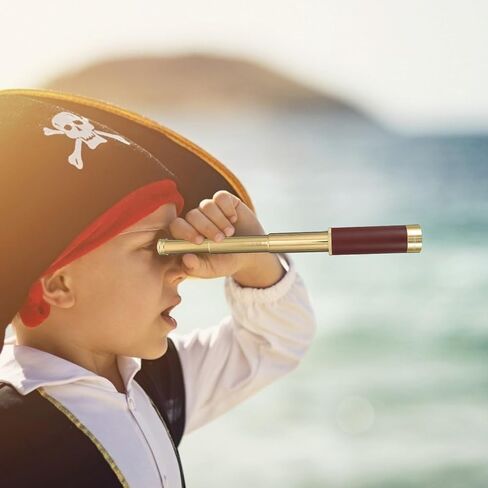 Pirate Monocular Telescope 25x30 Retro Stretchable Single Tube with Leather Case, Vintage Pirate Style for Outdoor Hunting and Astronomy Beginners, Coffee Color in Saudi Arabia