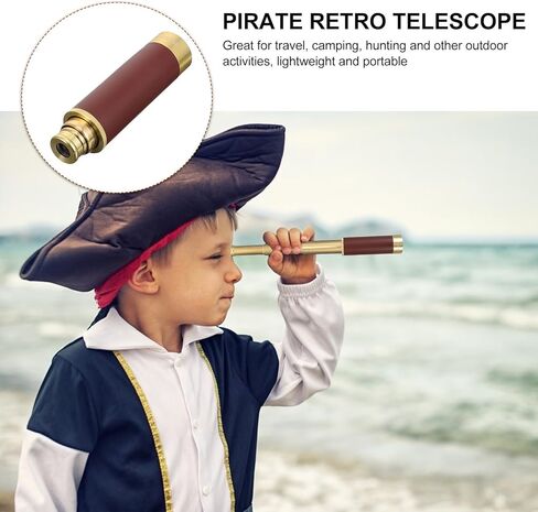 Pirate Monocular Telescope 25x30 Retro Stretchable Single Tube with Leather Case, Vintage Pirate Style for Outdoor Hunting and Astronomy Beginners, Coffee Color in Saudi Arabia