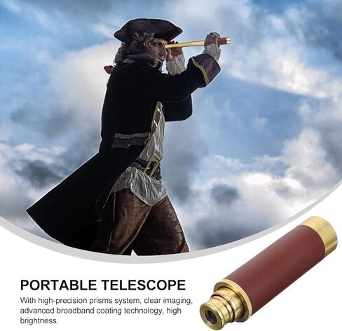 Pirate Monocular Telescope 25x30 Retro Stretchable Single Tube with Leather Case, Vintage Pirate Style for Outdoor Hunting and Astronomy Beginners, Coffee Color in Saudi Arabia