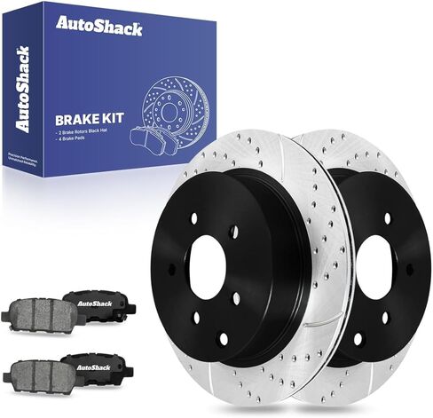 AutoShack Rear Drilled & Slotted Brake Rotors Ceramic Brake Pads | Replacement for Nissan Murano Pathfinder Quest INFINITI QX60 Q50 JX35 FX35 M37 QX70 | E-Coated | 6-PC Brake Kit | ShadowGuard in Saudi Arabia