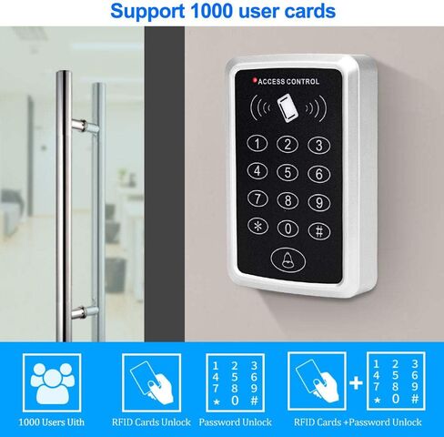 Access Control keypad 125KHZ RFID Controller, 10 125KHz RFID Key fobs, 12V 3A Power Supply, exit Switch Button, Suitable for Home Security System Access Control in Saudi Arabia