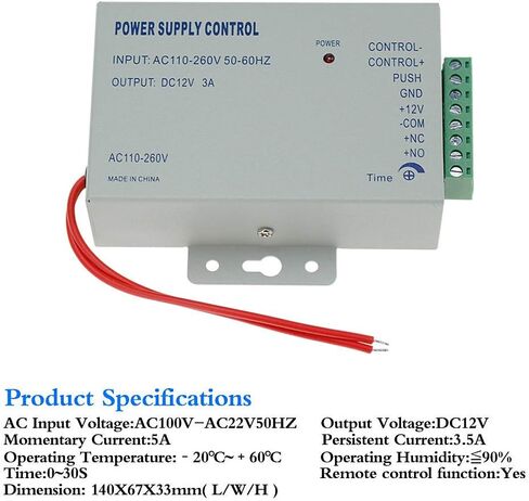 Access Control keypad 125KHZ RFID Controller, 10 125KHz RFID Key fobs, 12V 3A Power Supply, exit Switch Button, Suitable for Home Security System Access Control in Saudi Arabia