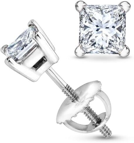 Houston LAB GROWN Diamond District - 1/2 0.5 قيراط أقراط على شكل أميرة من الذهب الأبيض عيار 14 قيراط (I-J I1-I2) in Kuwait
