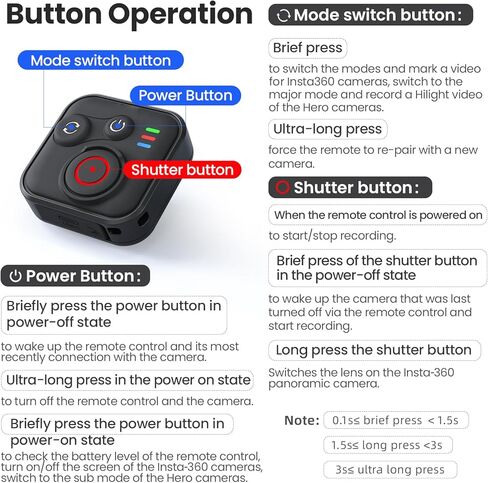 LICHIFIT Bluetooth Remote Controller for Insta360 X5 /X4 /X3/ Ace Pro 2 / GO 3S for GoPro Hero 13/12/11/10/9/ Max 2 /Mini Camera and Smartphone Waterproof Wireless Smart Remote Control 50m Range in Saudi Arabia