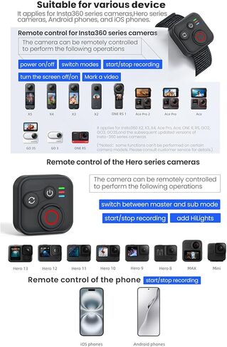LICHIFIT Bluetooth Remote Controller for Insta360 X5 /X4 /X3/ Ace Pro 2 / GO 3S for GoPro Hero 13/12/11/10/9/ Max 2 /Mini Camera and Smartphone Waterproof Wireless Smart Remote Control 50m Range in Saudi Arabia