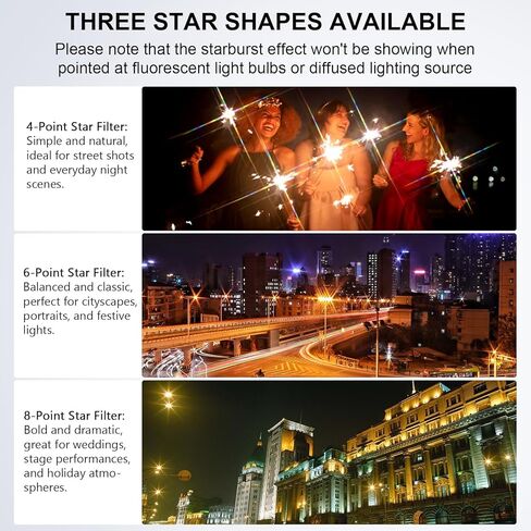 فلتر عدسة ARTCISE 77 مم ستار فلتر 6 نقاط لكاميرا DSLR، فلتر تأثير Starburst للتصوير الفوتوغرافي الليلي، خطوط الضوء، مناظر المدينة وأضواء العطلات (82 مم) in Saudi Arabia