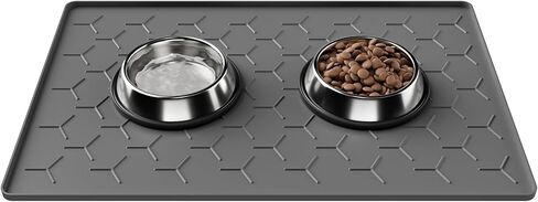 Pieviev Dog Cat Food Bowl Proy ، حصيرة طعام مقاوم للماء ، حصيرة طعام للحيوانات الأليفة للأرضية ، حافة مرتفعة عالية لمنع الانسكابات ، رماديًا غير منقوش ونظيفة للنظافة للأوعية والقطط ، 24''x16 '' ، رمادي فاتح in Kuwait