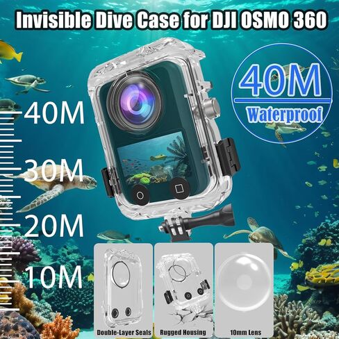 حافظة غوص غير مرئية بطول 131 قدمًا لـ DJI OSMO 360، ملحقات لـ DJI OSMO 360 حافظة مقاومة للماء مع عدسة بصرية غير عمياء بزاوية 360 درجة، مصنوعة من مادة البولي كربونات الصلبة in Saudi Arabia