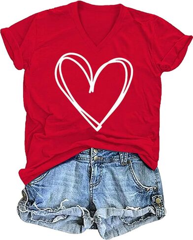 Women's V-Neck T-Shirts Cute Summer Graphic Tees Short Sleeve Shirt Casual Basic Loose Tops in Saudi Arabia