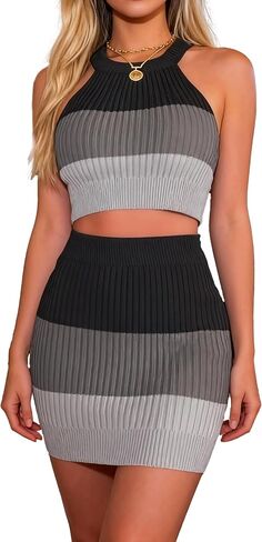 Women's Summer 2 Piece Sexy Club Outfit Crop Top & Mini Skrt Sets in Saudi Arabia