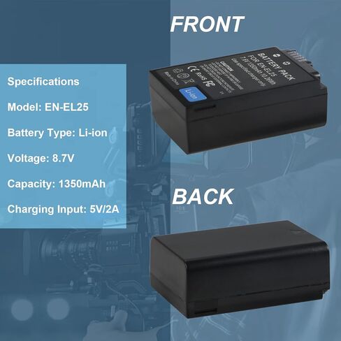 بطارية بديلة MULS EN-EL25 وشاحن USB مزدوج لكاميرات Ni kon Z50، Z 50، Z fc الرقمية المتوافقة مع بطارية Ni kon EN-EL25 ENEL25،EN-EL25a 4241 7.6V 1350mAh 10.26Wh in Saudi Arabia
