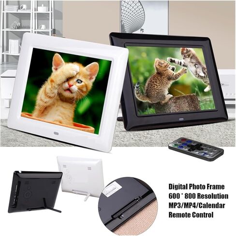 إطار صور رقمي 8 بوصة إطار صور رقمي TFT LCD شاشة صورة ساعة MP3 MP4 مشغل أفلام مع جهاز تحكم عن بعد (أسود) in Kuwait