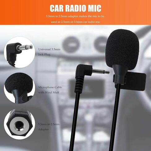 3.5mm Microphone Assembly Car Radio Mic Replacement, 16ft /5M Cable Microphone with 3.5mm to 2.5mm Adapter, Mic for Style No.: AVH-P6300BT, AVH-P8400BH,AVH-X2500BT, AVH-X2600BT, AVH-X2700BS in Saudi Arabia