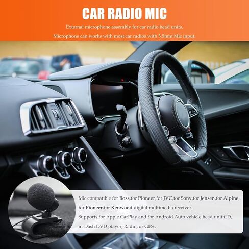3.5mm Microphone Assembly Car Radio Mic Replacement, 16ft /5M Cable Microphone with 3.5mm to 2.5mm Adapter, Mic for Style No.: MVH-X36BT, MVH-X370BT, SPH-DA01, SPH-DA100, SPH-DA110 in Kuwait