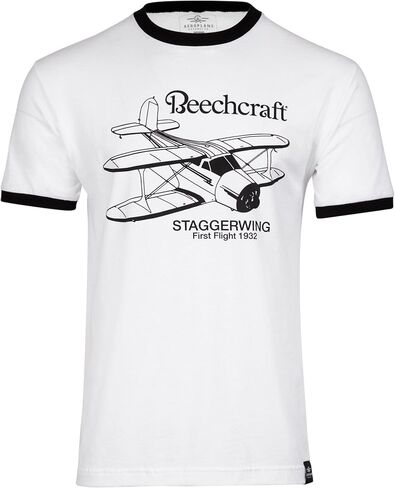 تي شيرت Beechcraft Throwback Ringer Airplane Apparel Co. للرجال in Kuwait
