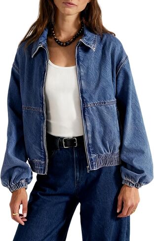 Yeokou Womens Oversized Jean Jacket Zip Up Long Sleeve Casual Denim Coats with Pockets in Saudi Arabia