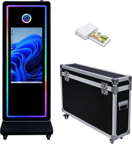 Magic Mirror Photo Booth Machine 32in Touch Screen Photo Booth with RGB Light,Compatible with Cameras and Printers,Suitable for Indoor and Outdoor Activities (Machine+Camera) in Kuwait