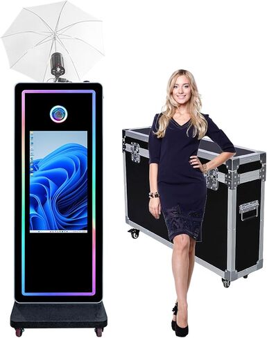 كشك صور بمرآة سحرية مقاس 32 بوصة تعمل باللمس مع مظلة خفيفة الوزن وإضاءة RGB مناسبة للأنشطة الداخلية والخارجية (آلة + كاميرا) in Kuwait