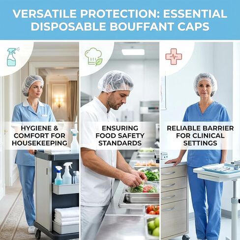 50PCS Disposable Bouffant Caps - 24 Inch Elastic Hair Nets Non-woven Head Covers for Women and Men, Breathable Hair Nets for Food Service Workers, Kitchen, Labs, Beauty Salon, Blue in Saudi Arabia
