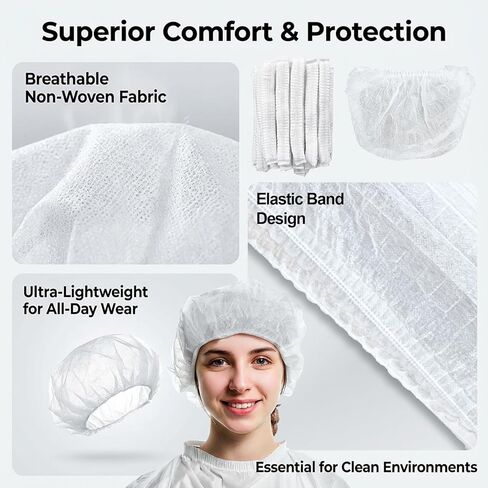 50PCS Disposable Bouffant Caps - 24 Inch Elastic Hair Nets Non-woven Head Covers for Women and Men, Breathable Hair Nets for Food Service Workers, Kitchen, Labs, Beauty Salon, Blue in Saudi Arabia