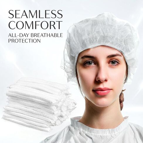 50PCS Disposable Bouffant Caps - 24 Inch Elastic Hair Nets Non-woven Head Covers for Women and Men, Breathable Hair Nets for Food Service Workers, Kitchen, Labs, Beauty Salon, Blue in Saudi Arabia