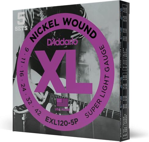 D'Addario Electric Guitar Strings ، XL Nickel ، EXL120-5P ، Super Light Gauge 09-42 ، مجموعة 6-String ، حزمة 5 in Saudi Arabia