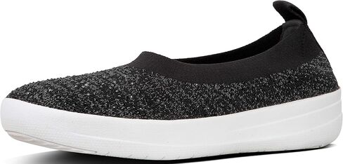 FitFlop Women's Crystal Uberknit Ballerina Ballet Flat, Black/Soft Grey, Size 8.5 in Saudi Arabia
