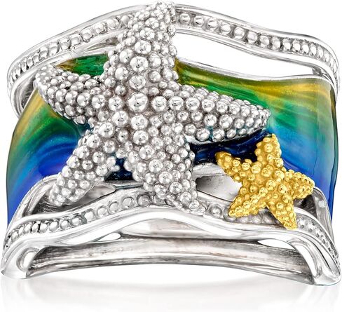 Ross-Simons Multicolored Enamel Starfish Ring in 2-Tone Sterling Silver in Saudi Arabia