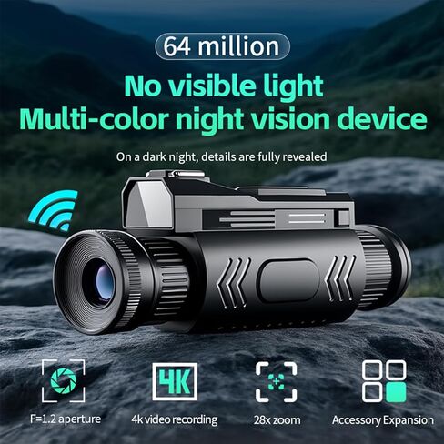 Zopsc 4K Night Vision Monocular, 28X Zoom 4K WiFi Night Vision Monocular for Adults, Multi Functional Telescope, for Camping Concert Bird Watching in Saudi Arabia