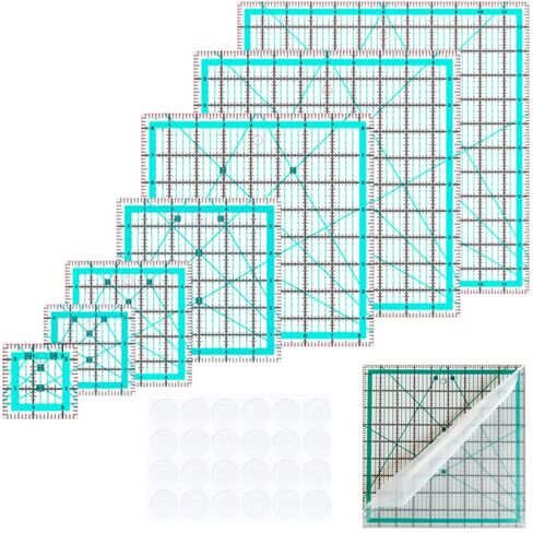 7 Quilting Rulers(6.5"x12",2"x12",3"x9",12.5"X12.5", 9.5"X9.5", 6"X6", 4.5"X4.5")(Blue) in Kuwait