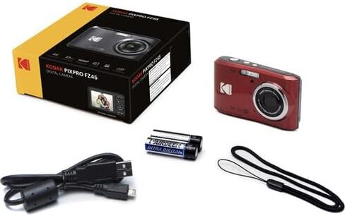 كاميرا رقمية KODAK PIXPRO FZ45 بمستشعر CMOS بدقة 16 ميجابكسل وتكبير بصري 5X مع قطعة قماش للتنظيف من الألياف الدقيقة لصور أشعة الشمس (حزمة متقدمة، أحمر) in Saudi Arabia